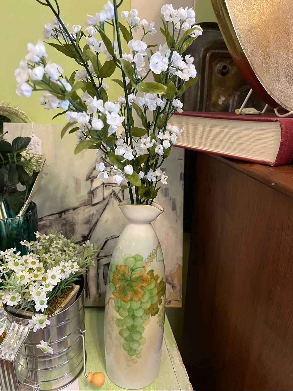 Vintage hand-painted porcelain decanter-style vase